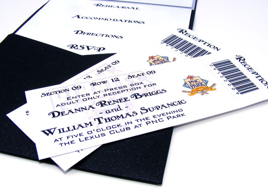 Pittsburgh Pirate Themed Wedding Invitation Tickets